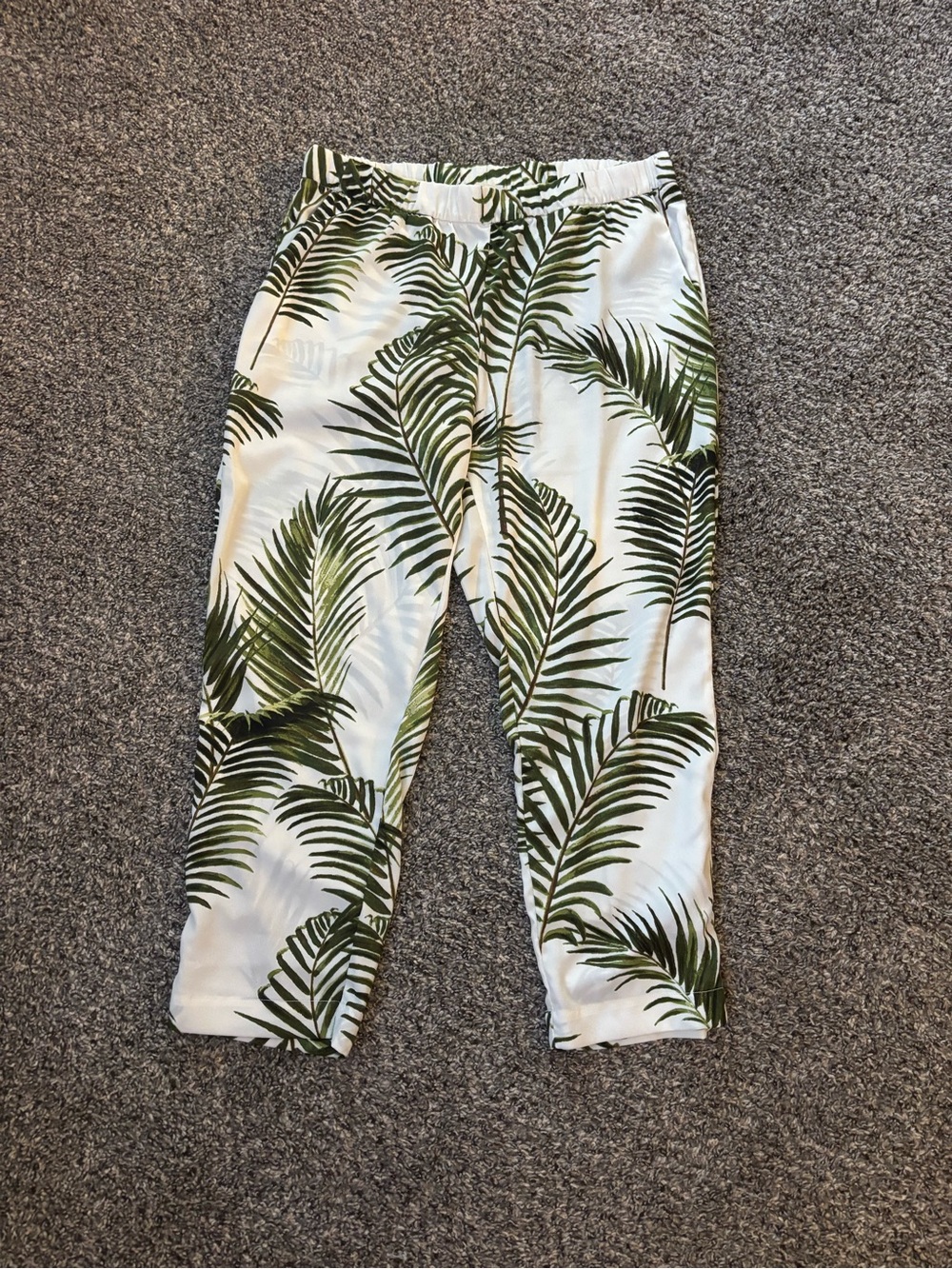 H&M White Palm-Print Jogger Pants